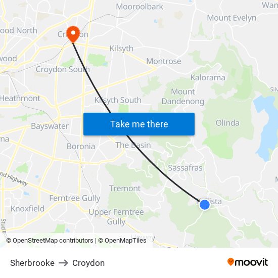 Sherbrooke to Croydon map