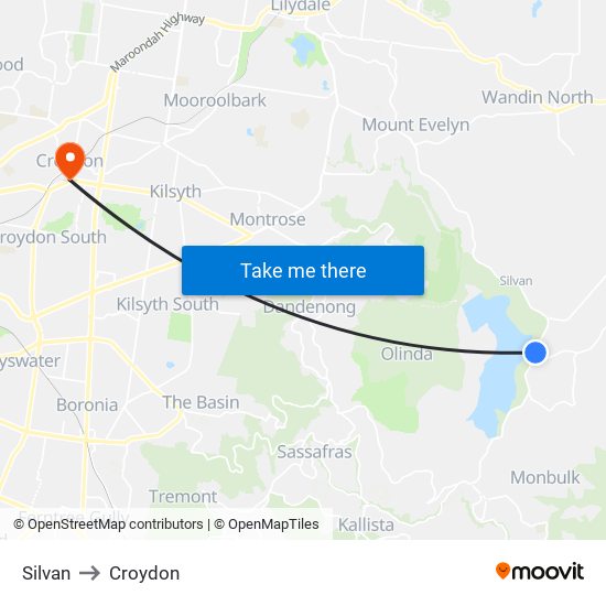 Silvan to Croydon map