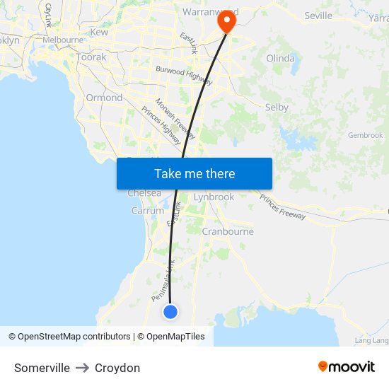 Somerville to Croydon map