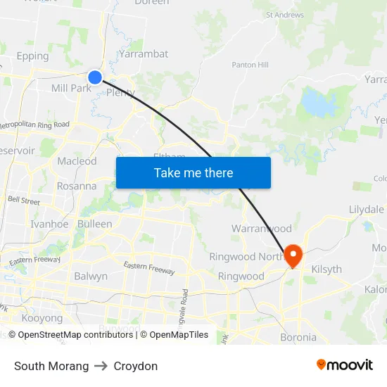 South Morang to Croydon map