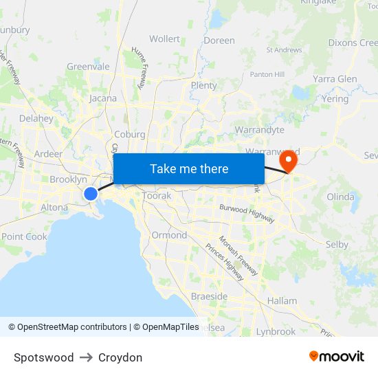 Spotswood to Croydon map