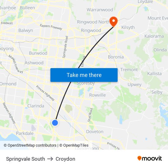 Springvale South to Croydon map