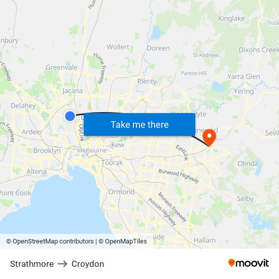 Strathmore to Croydon map