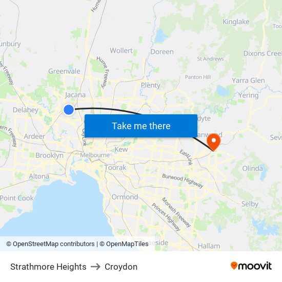 Strathmore Heights to Croydon map