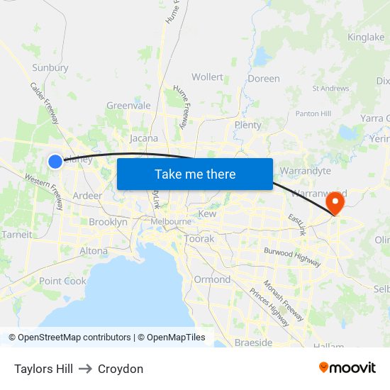 Taylors Hill to Croydon map