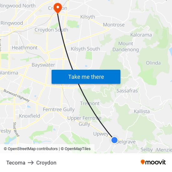 Tecoma to Croydon map