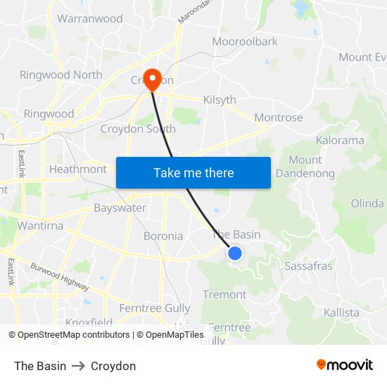 The Basin to Croydon map