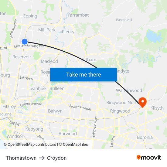 Thomastown to Croydon map