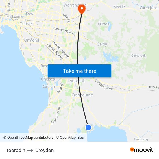 Tooradin to Croydon map