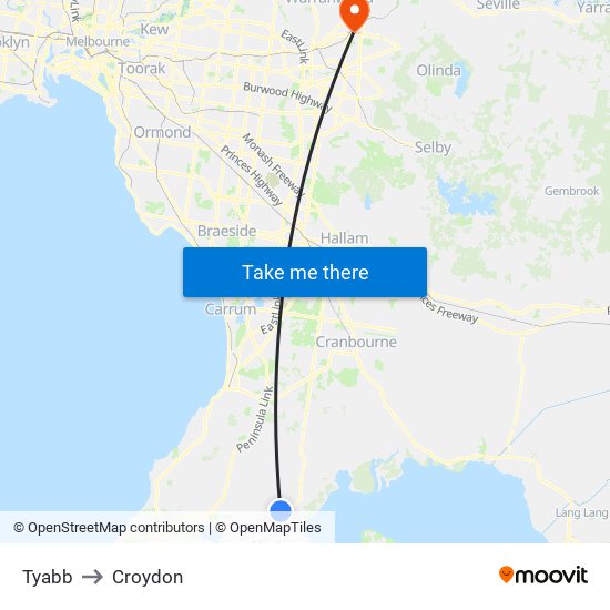 Tyabb to Croydon map