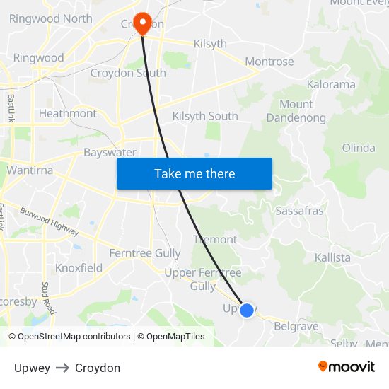 Upwey to Croydon map