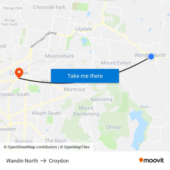 Wandin North to Croydon map