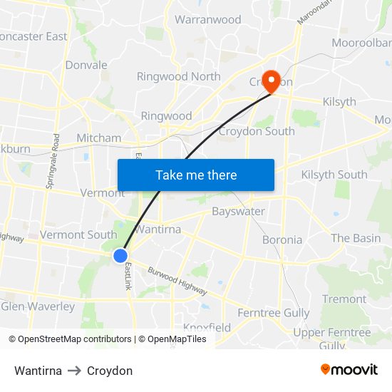 Wantirna to Croydon map