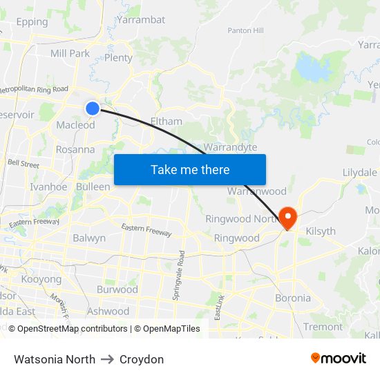 Watsonia North to Croydon map