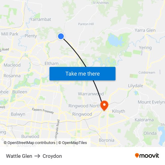 Wattle Glen to Croydon map