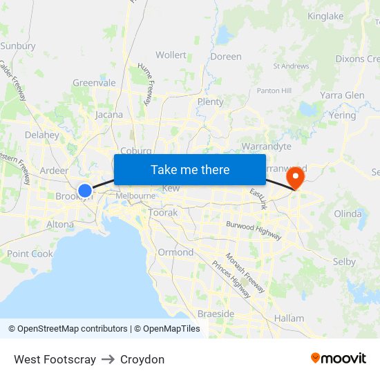 West Footscray to Croydon map