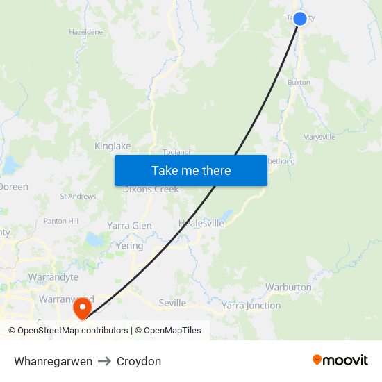 Whanregarwen to Croydon map