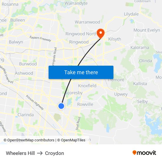 Wheelers Hill to Croydon map