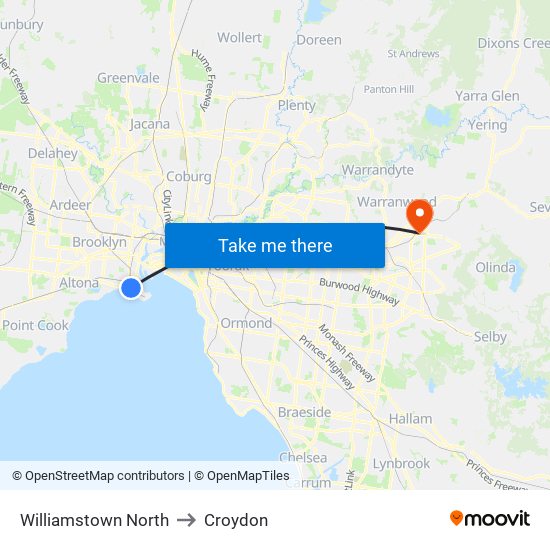 Williamstown North to Croydon map