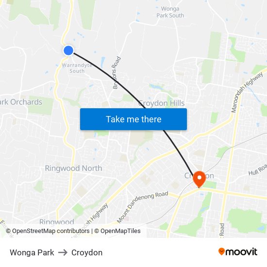 Wonga Park to Croydon map