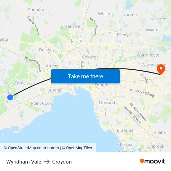 Wyndham Vale to Croydon map