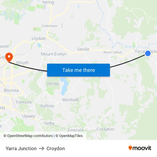 Yarra Junction to Croydon map