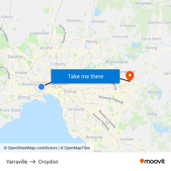 Yarraville to Croydon map