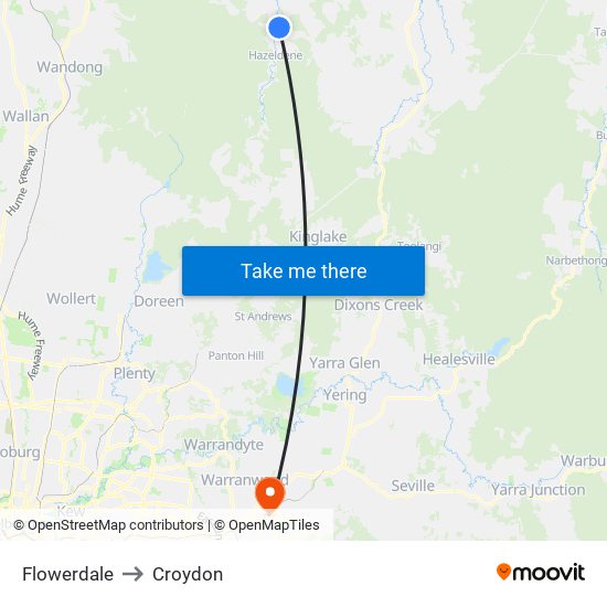 Flowerdale to Croydon map