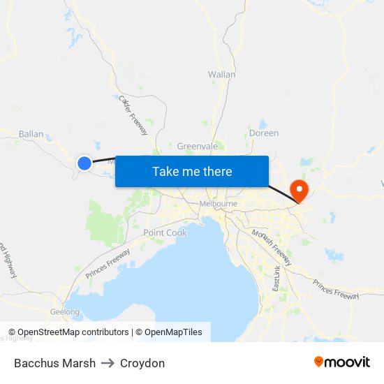 Bacchus Marsh to Croydon map