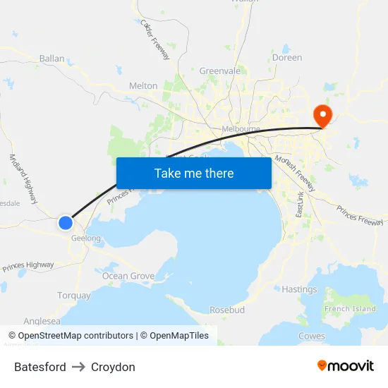 Batesford to Croydon map