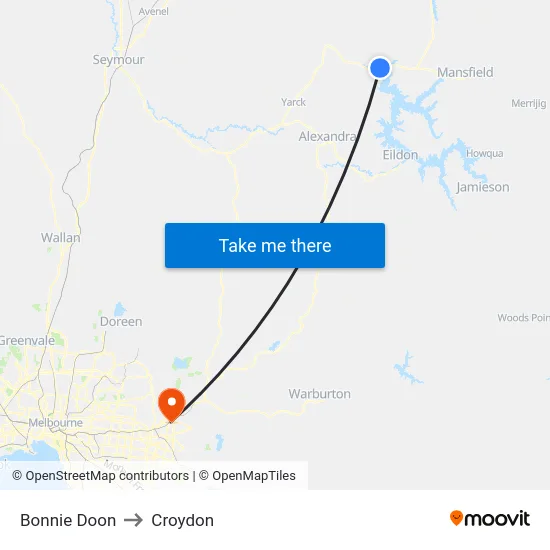 Bonnie Doon to Croydon map