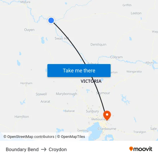 Boundary Bend to Croydon map