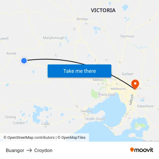 Buangor to Croydon map