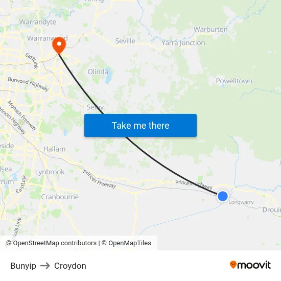 Bunyip to Croydon map