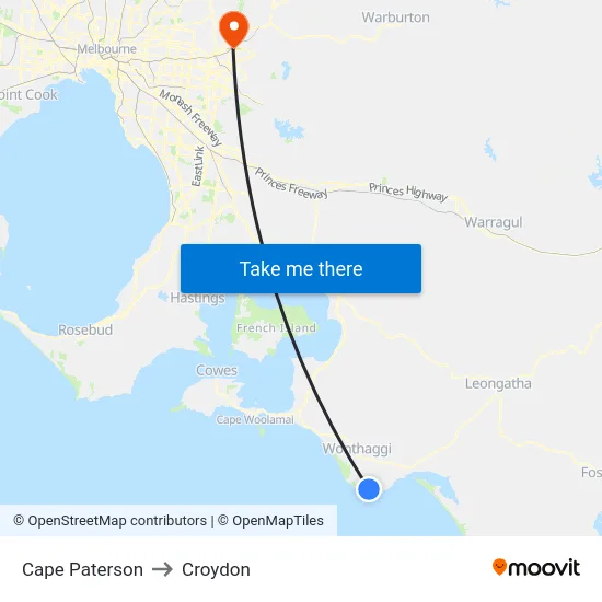 Cape Paterson to Croydon map