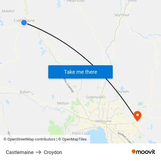 Castlemaine to Croydon map