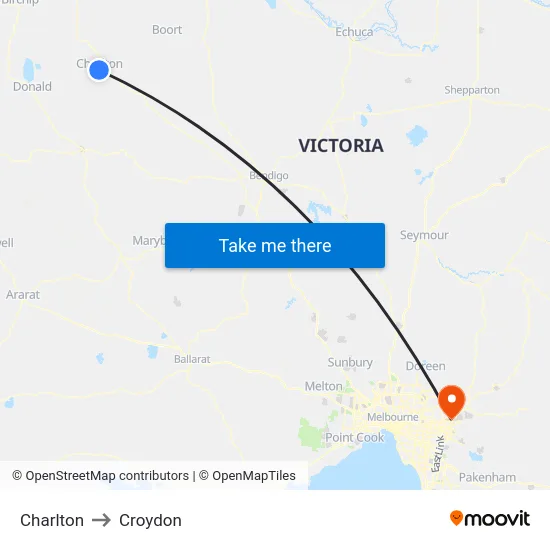Charlton to Croydon map