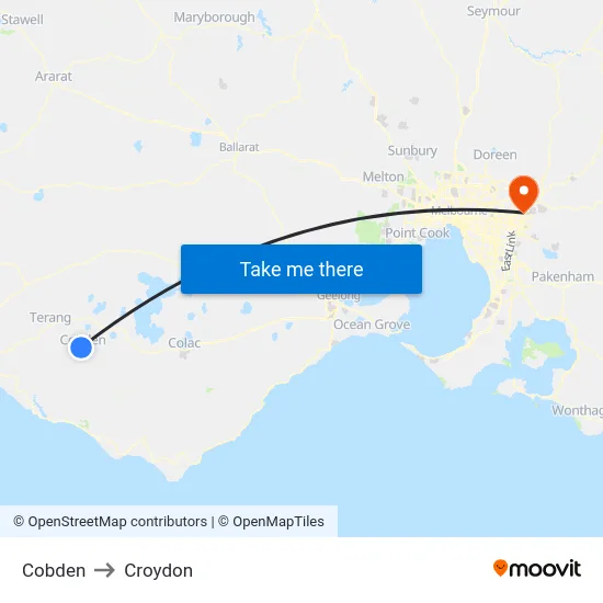 Cobden to Croydon map