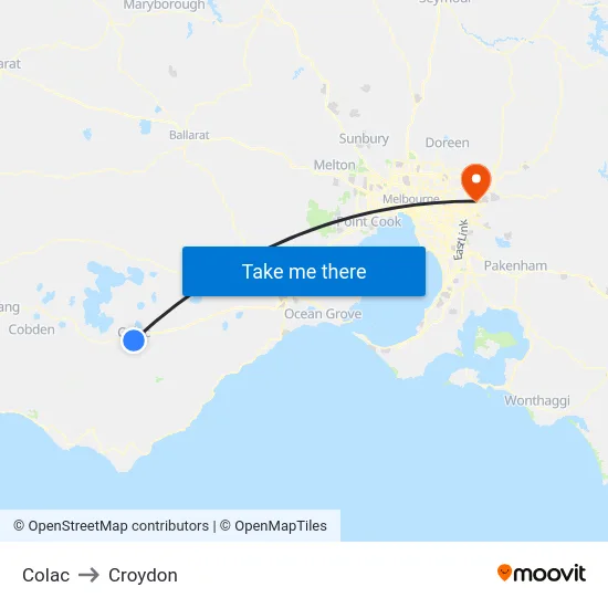 Colac to Croydon map