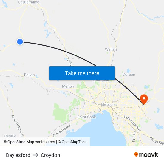 Daylesford to Croydon map