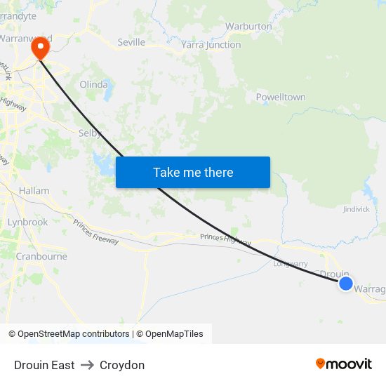 Drouin East to Croydon map