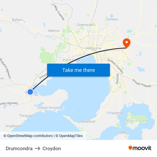Drumcondra to Croydon map