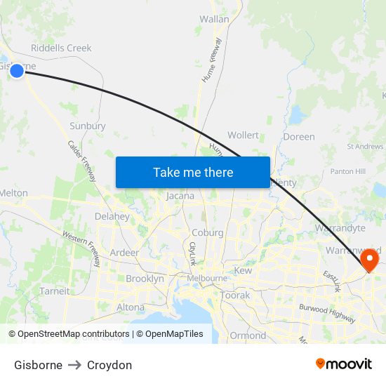 Gisborne to Croydon map