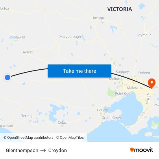 Glenthompson to Croydon map