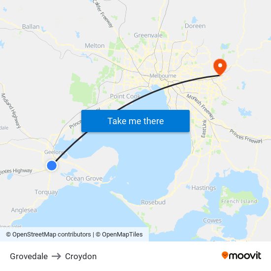 Grovedale to Croydon map