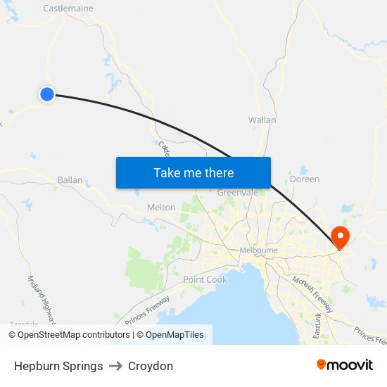 Hepburn Springs to Croydon map