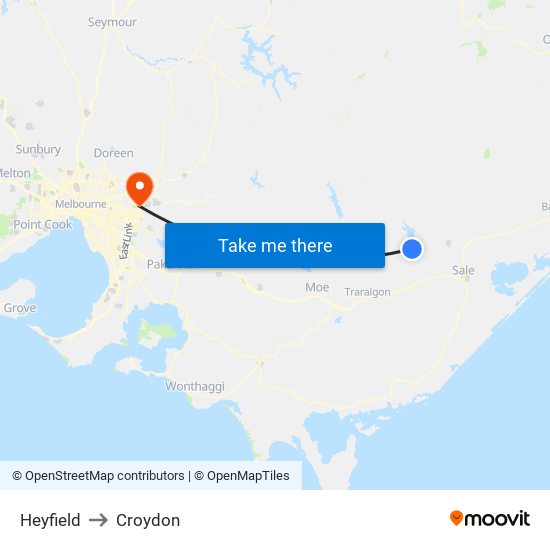 Heyfield to Croydon map