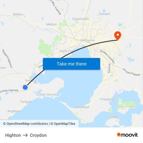 Highton to Croydon map