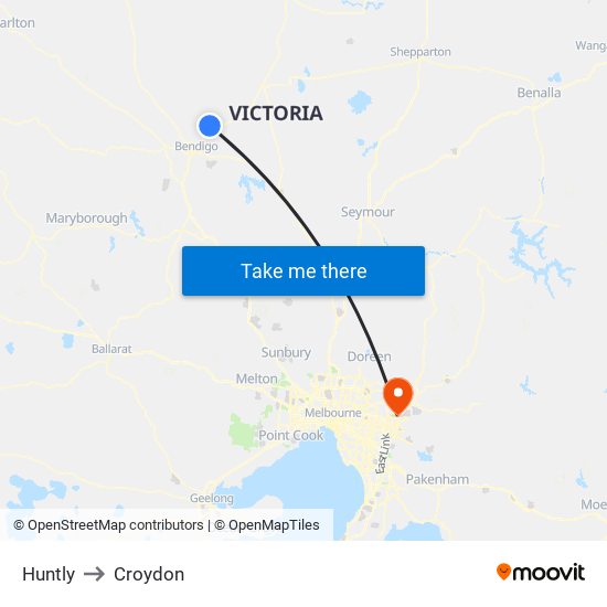 Huntly to Croydon map