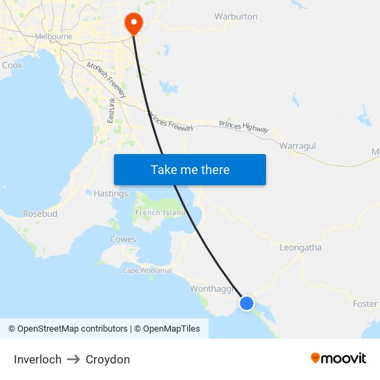 Inverloch to Croydon map